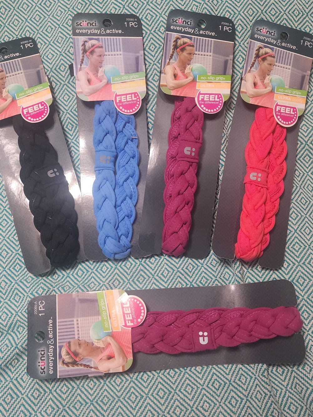 scunci Braided No-Slip Headbands in Black, Blue, Magenta, Pink